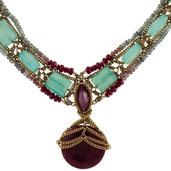 SOLD- ANTHONY NAK 18K Chalcedony, Ruby & Sapphire Collar Necklace - Picture 4 of 4